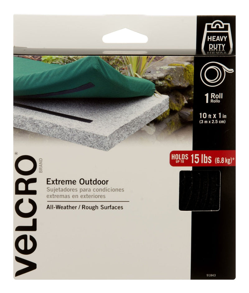 Hook-and-loop Industrial Strength Extreme Heavy Duty Tape, Black, 15-lbs, 10-ft x 1-in, 1-pk V9295