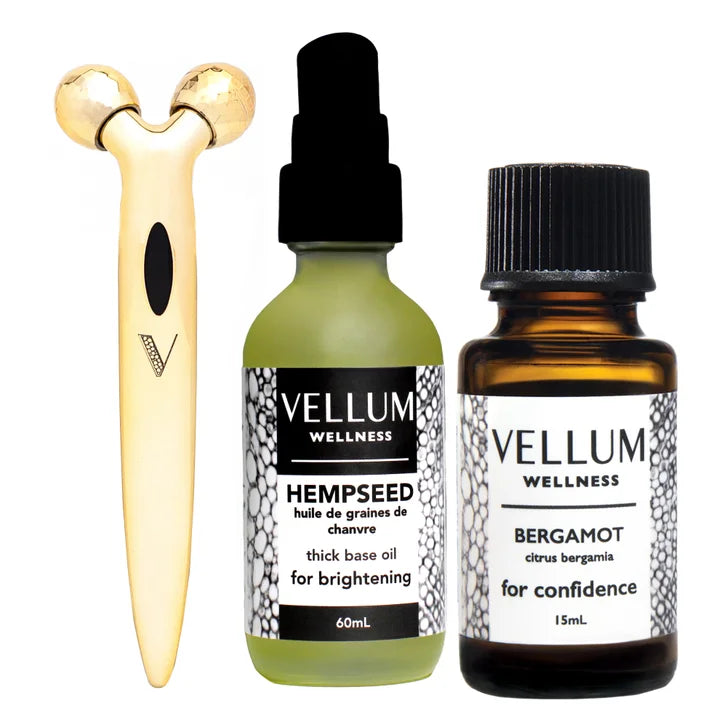Vellum Wellness Mature Skin Kit with Essential Oils and Facial Roller C8112