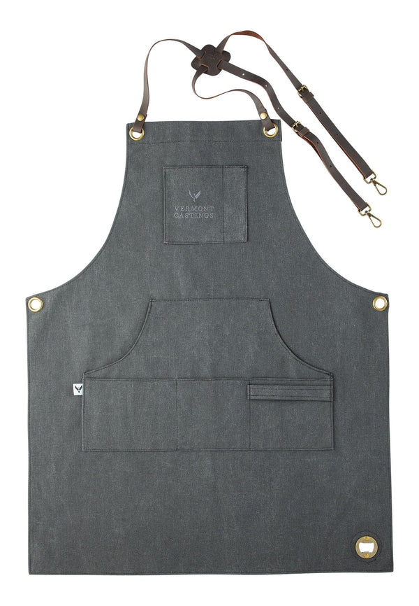 Adjustable Canvas & Leather BBQ Grilling Apron with Pockets, Grey N1310