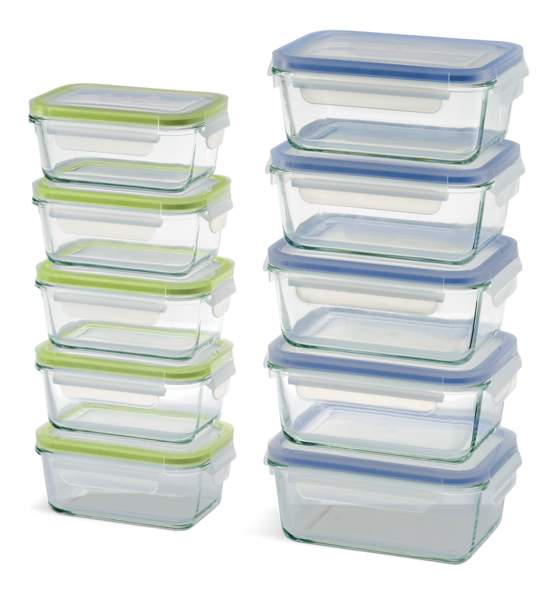 Glass Clip Lid Food Storage Container Set with Leakproof Lids, 10-pk, with Lids W7495