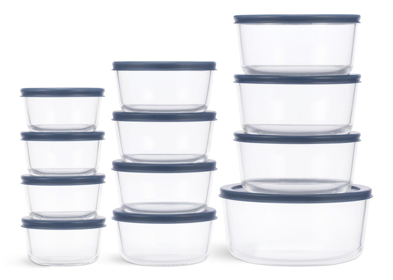 Round Glass Food Storage Container Set with Lids, 24-pc T9161