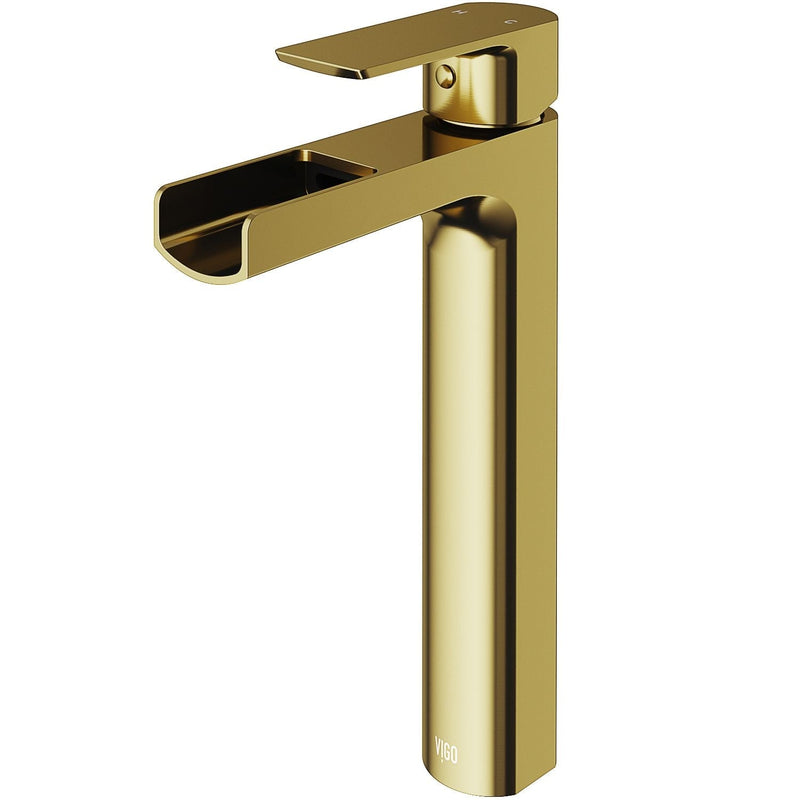 Amada Single Handle Vessel Sink Bathroom Faucet, Matte Brushed Gold X5504