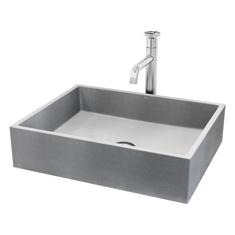 Coca Gothic Grey Bathroom Sink/Basin Set with Cass Faucet and Rectangular Vessel E1254