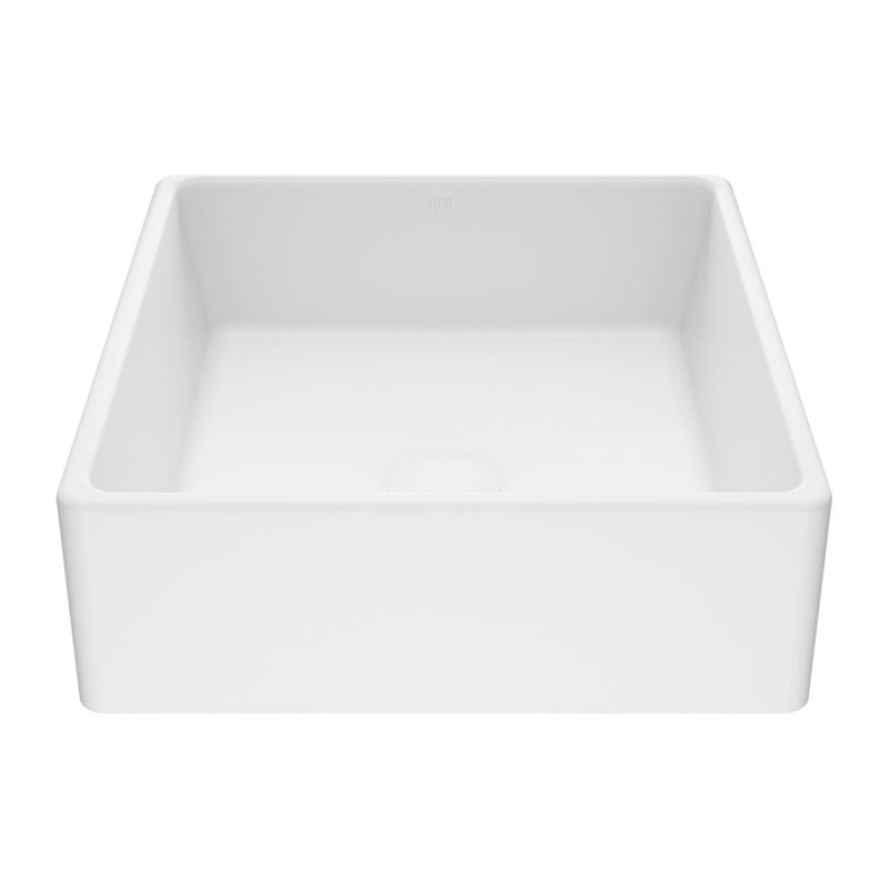 Dianthus Matte Stone Square Vessel Bathroom Sink, Above-Counter Installation, White V4023