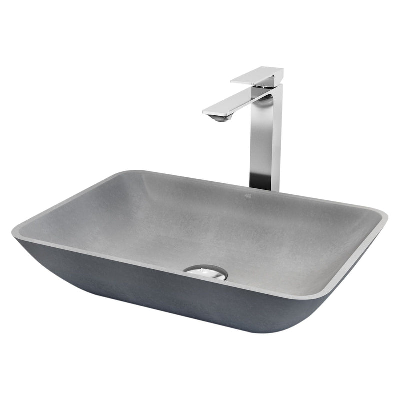 Duomo Gothic Grey Bathroom Sink/Basin Set with Dunn Faucet and Rectangular Vessel Q9836