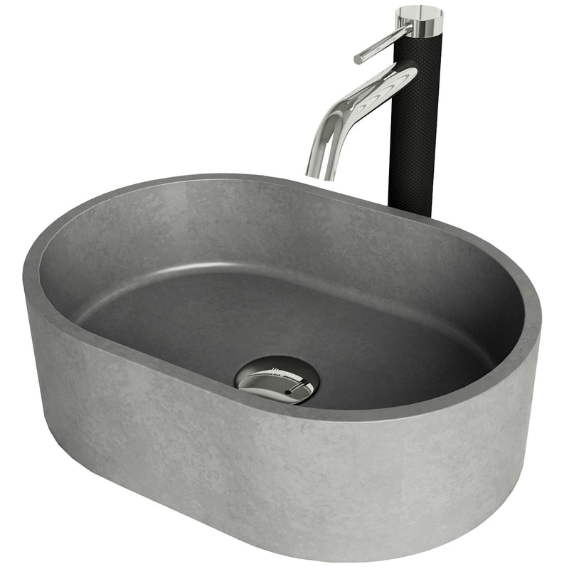 Giralda Gothic Grey Bathroom Sink/Basin Set with Lexington Faucet and Oval Composite Vessel W4182