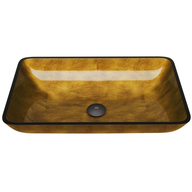 Glass Rectangular Vessel Bathroom Sink/Basin with Rounded Edges & Deep Bowl, Copper T0232