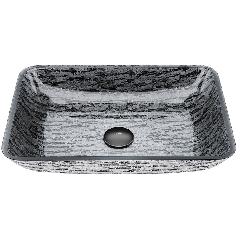 Glass Rectangular Vessel Bathroom Sink/Basin with Rounded Edges & Deep Bowl, Titanium X3939