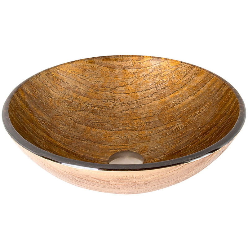 Glass Round Vessel Bathroom Sink/Basin with Rounded Edges & Deep Bowl, Amber Sunset E3724