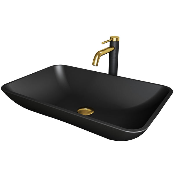 Hadyn Matte Black Bathroom Sink/Basin Set with Lexington Faucet and Rectangular Vessel U4852