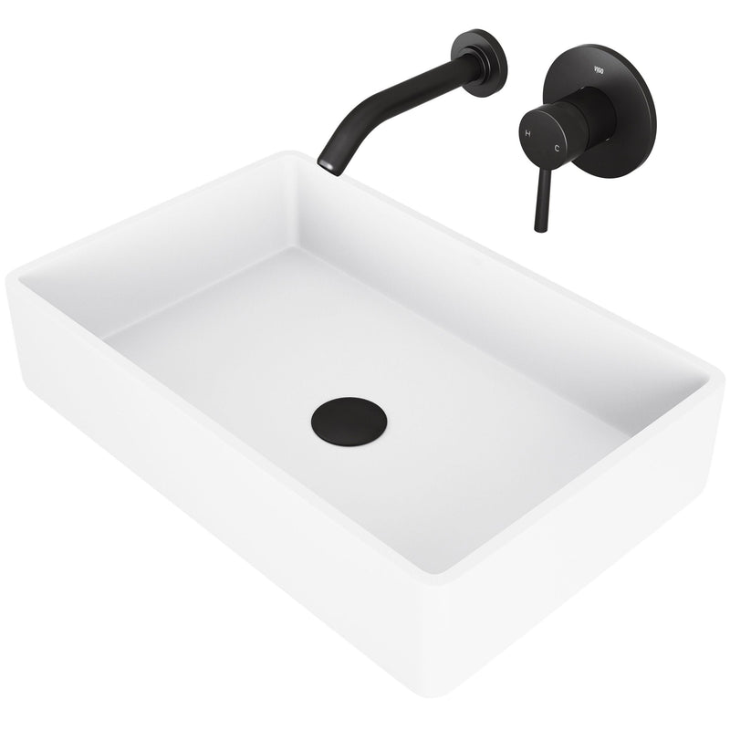 Magnolia White Bathroom Sink/Basin Set with Olus Wall Mount Faucet and Rectangular Composite Vessel M3224