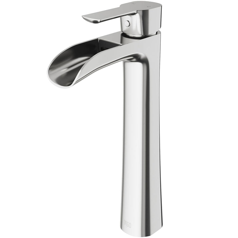 Niko Single Handle Vessel Sink Bathroom Faucet with Deck Plate, Brushed Nickel F1249