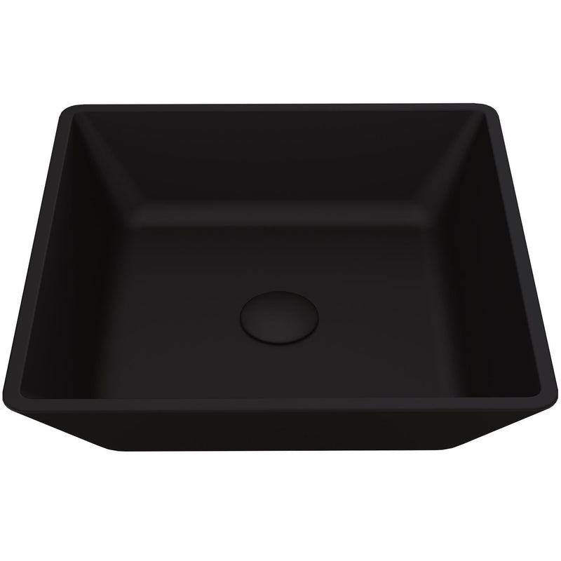 Roma Glass Square Vessel Bathroom Sink/Basin with Rounded Edges & Deep Bowl, Black B0372