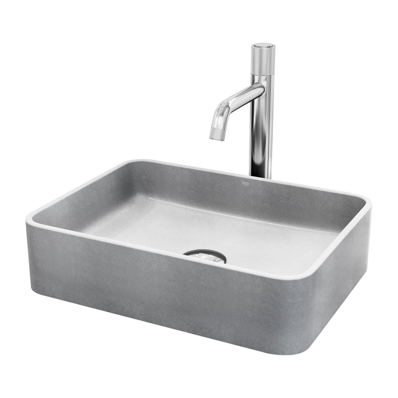 Segovia Gothic Grey Bathroom Sink/Basin Set with Apollo Faucet and Rectangular Vessel U9463
