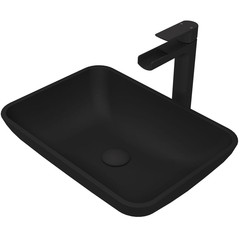 Sottile Blue Bathroom Sink/Basin Set with Amada Faucet and Glass Rectangular Vessel Q9158