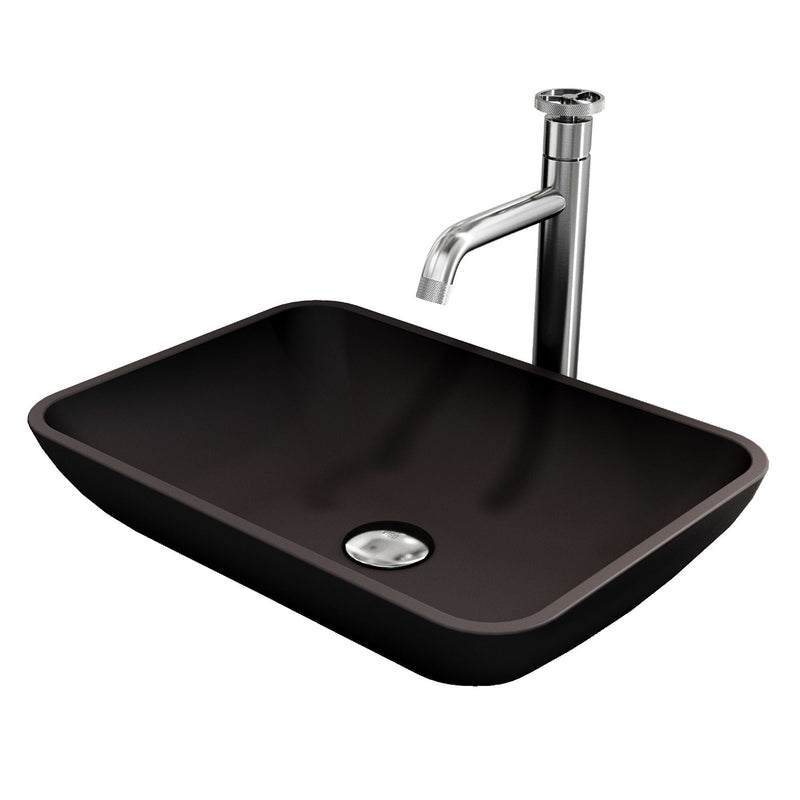 Sottile Matte Black Bathroom Sink/Basin Set with Cass Faucet and Glass Rectangular Vessel M0484