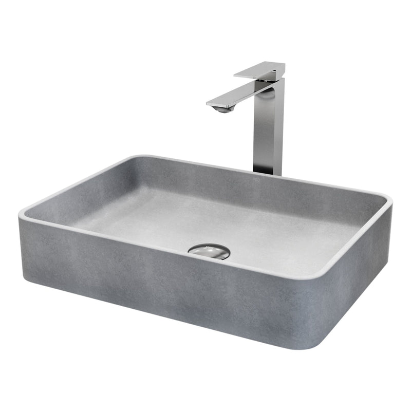 Tarragona Gothic Grey Bathroom Sink/Basin Set with Dunn Faucet and Rectangular Vessel A0226